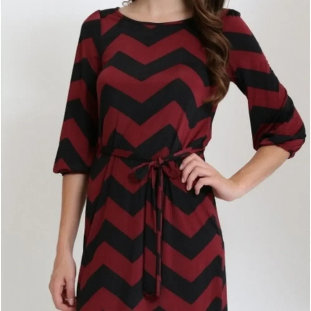Burgundy Chevron Print Dress